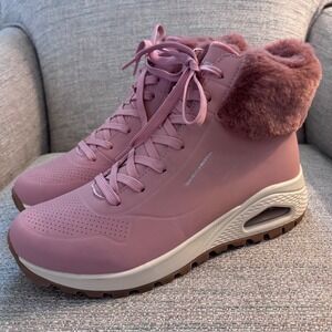 Skechers Street Uno Rugged Fall Air Rose Pink Faux Fur Boots 167274 Womens 10